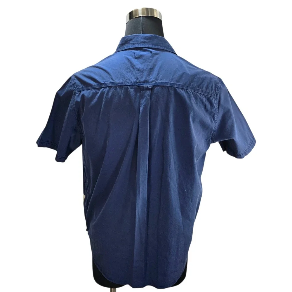 True Religion Shirt Mens Large Blue Cotton Short Sleeve Workwear Horseshoe‎ Y2K